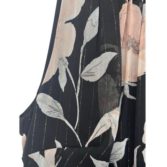 NWT SLNY | Black Pink Shimmer Petite Floral Print Halter Dress 4P - Picture 6 of 13